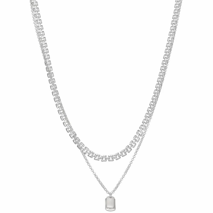 * Women'S Nine West Silver Tone Metal Dog Tag Chain Necklace | Necklaces