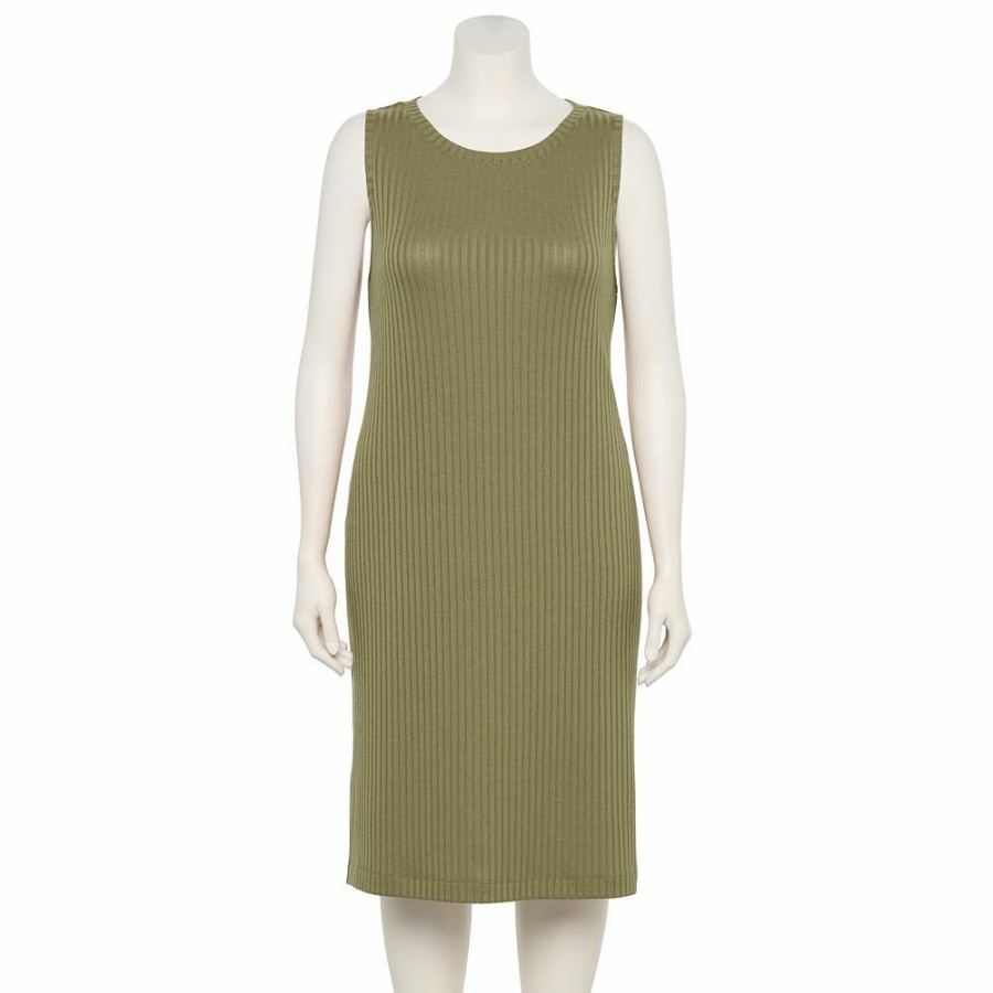 * Plus Size Nine West Ribbed Crewneck Midi Dress | Dresses