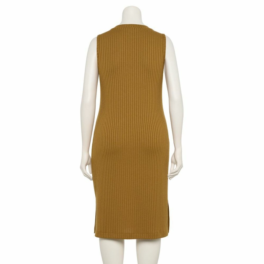 * Plus Size Nine West Ribbed Crewneck Midi Dress | Dresses