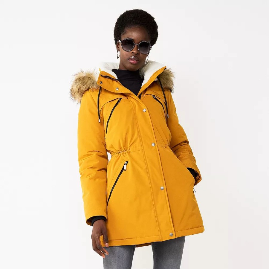 * Women'S Nine West Sherpa Trim Parka Coat | Outerwear