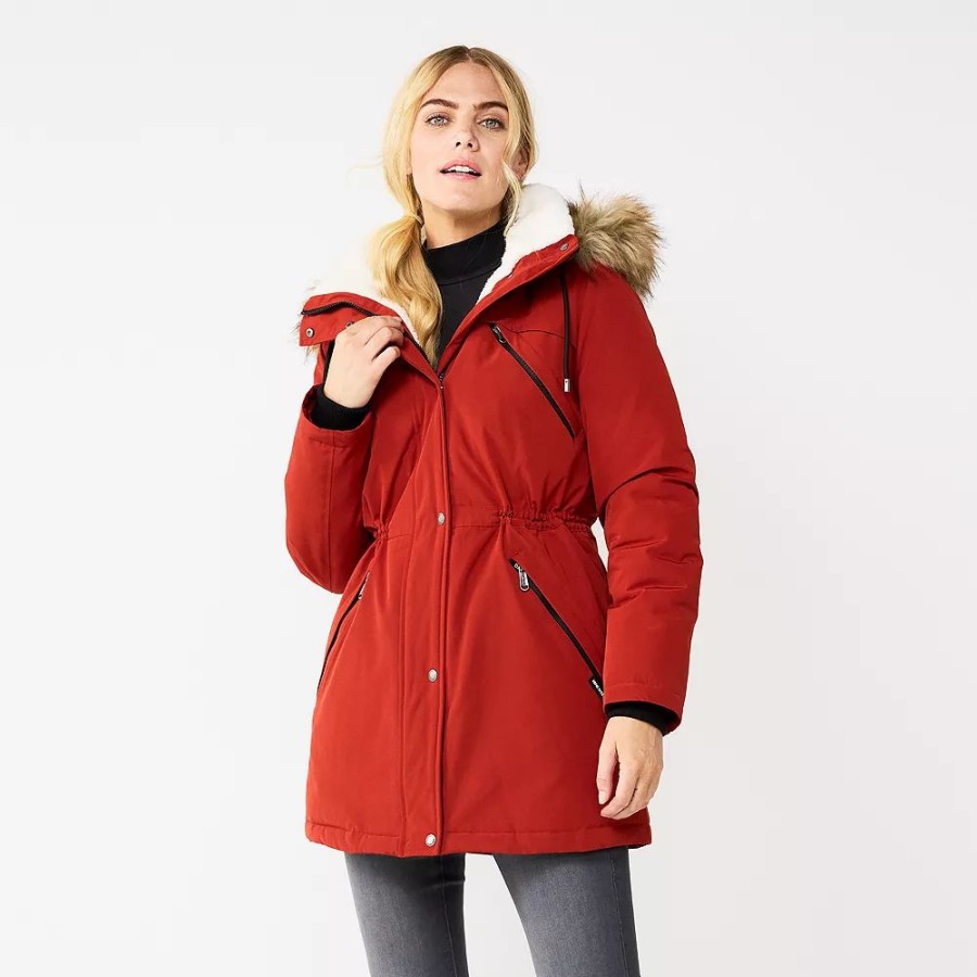 * Women'S Nine West Sherpa Trim Parka Coat | Outerwear