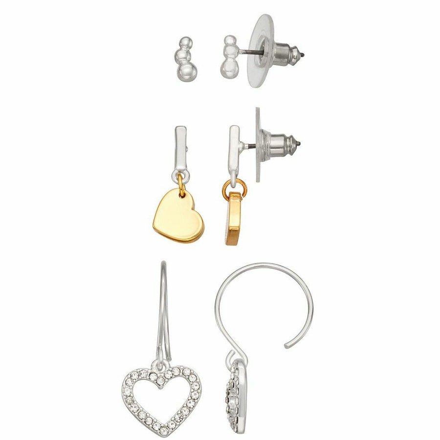 * Nine West Silver Tone Heart Trio Earring Set | Earrings