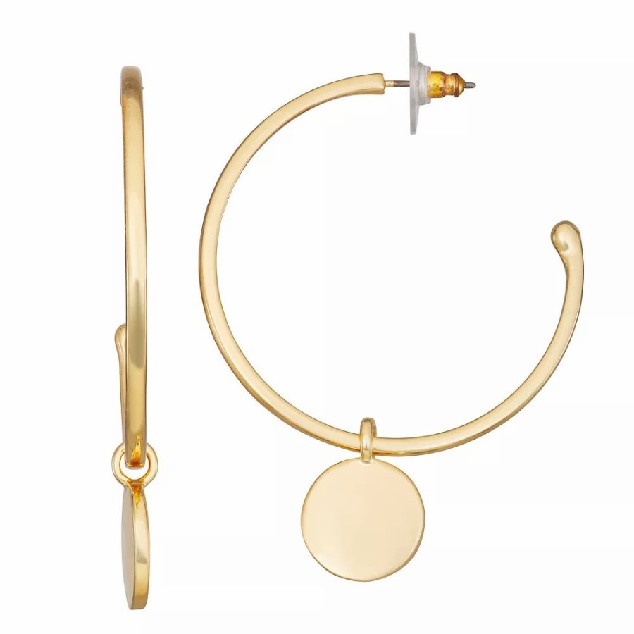 * Nine West Gold Tone Circle Drop Hoop Earrings | Earrings