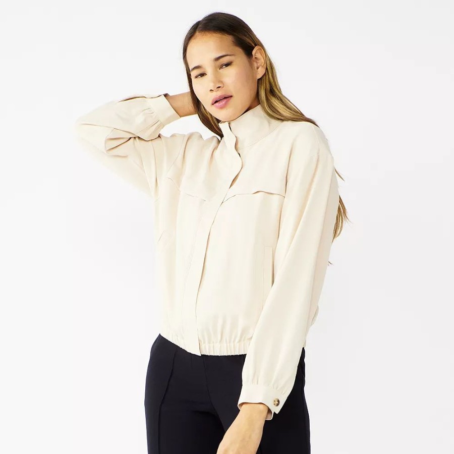 * Petite Nine West Draped Bomber Jacket | Outerwear