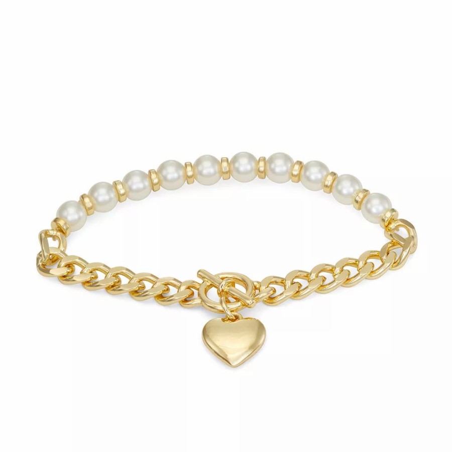 * Nine West Gold Tone Heart Stretch Bracelet | Bracelets