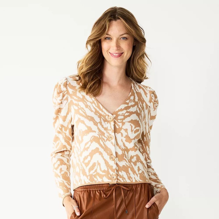 * Women'S Nine West Puff Sleeve Cardigan | Tops