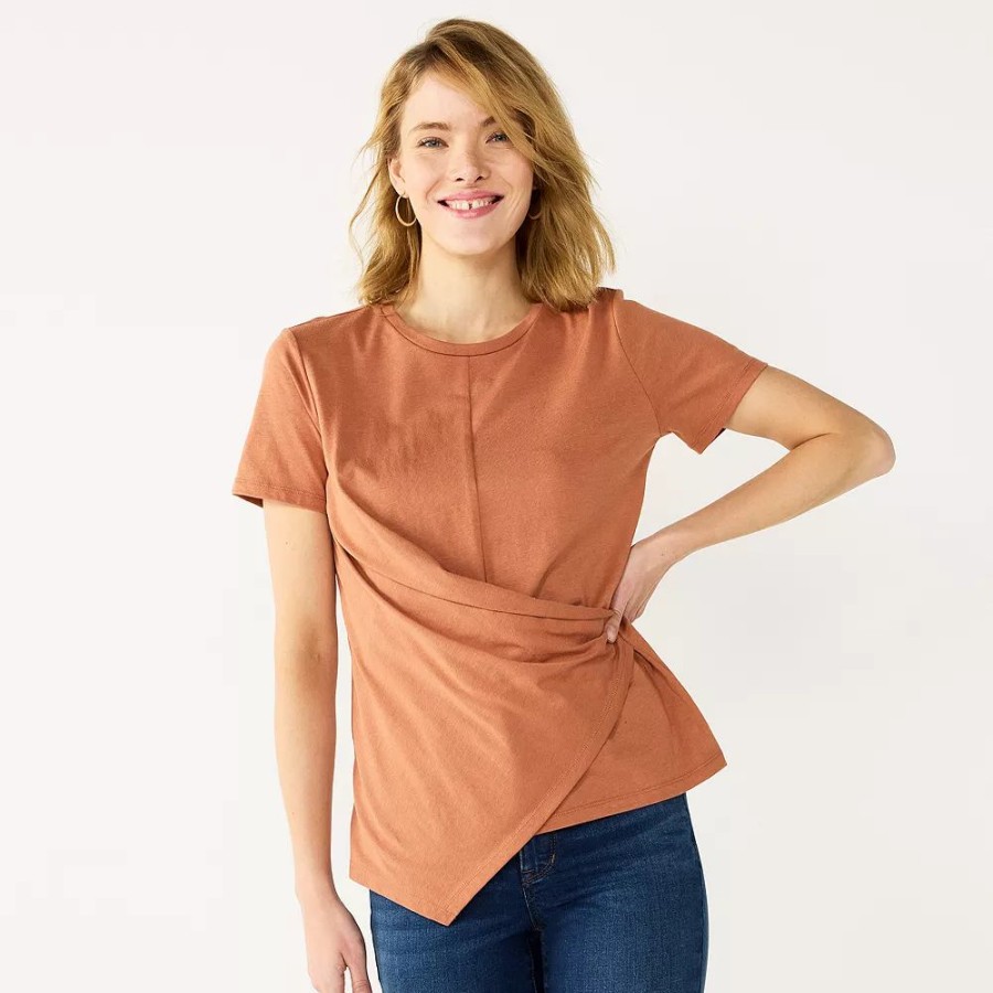 * Women'S Nine West Asymmetric Short Sleeve Crewneck Top | Tops