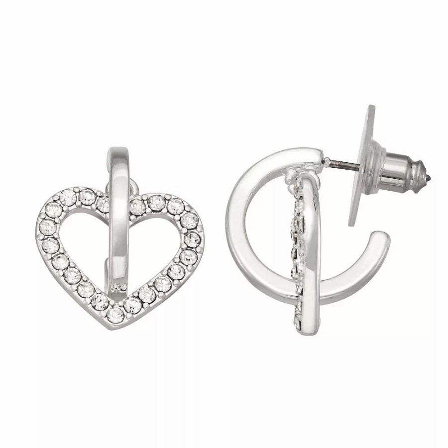 * Nine West Silver Tone Heart Post Hoop Earrings | Earrings