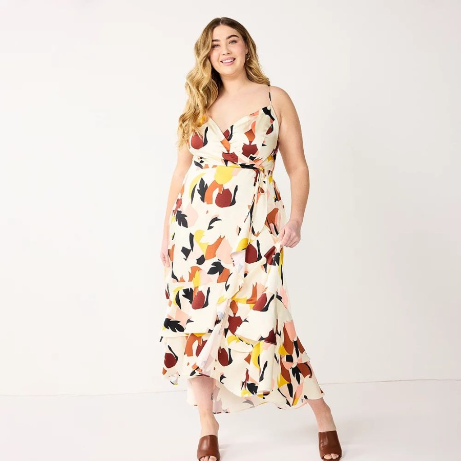 * Plus Size Nine West Strappy Ruffle Hem Wrap Dress | Dresses