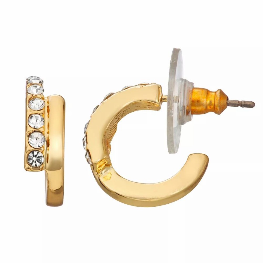 * Nine West Gold Tone Bypass Huggie Hoop Earrings | Earrings