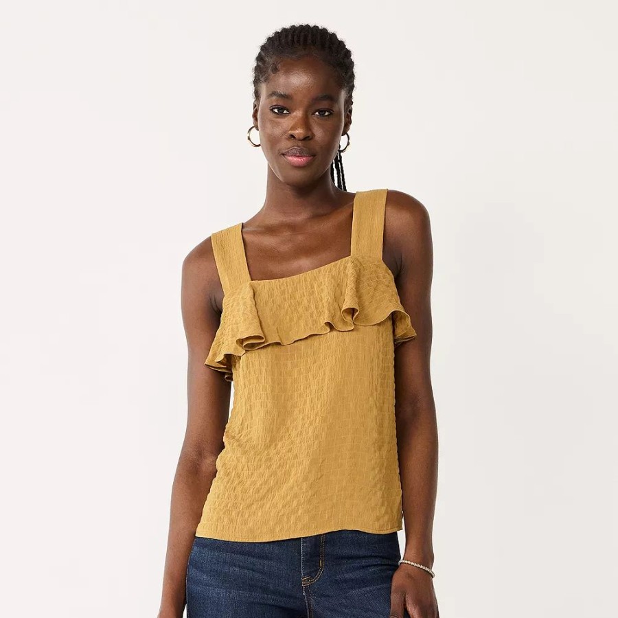 * Women'S Nine West Squareneck Ruffle Tank | Tops