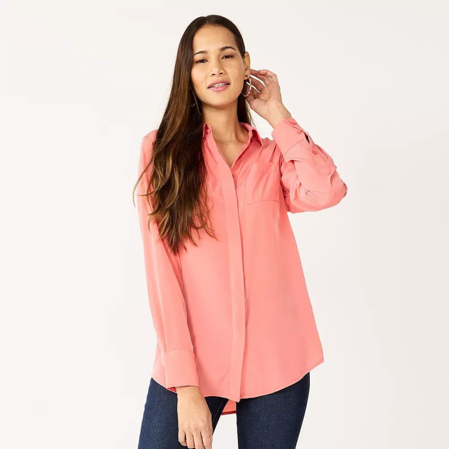 * Women'S Nine West Drapey Button Down Shirt | Tops