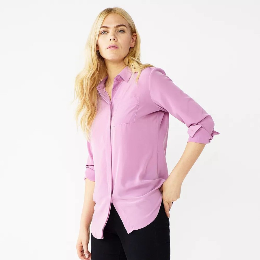 * Women'S Nine West Drapey Button Down Shirt | Tops