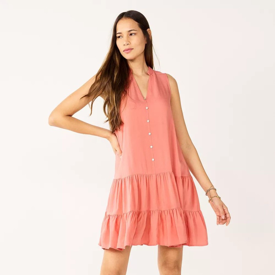 * Petite Nine West Button-Front Tiered Drop-Waist Dress | Dresses