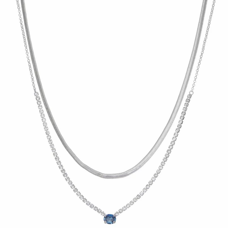 * Nine West Two Layer Oval Gem Simulated Crystal Necklace | Necklaces