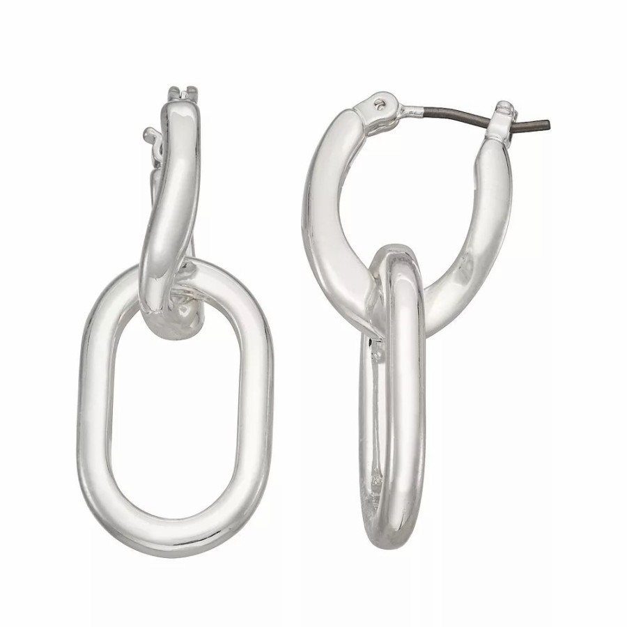 * Nine West Silver Tone Chain Link Drop Hoop Earrings | Earrings