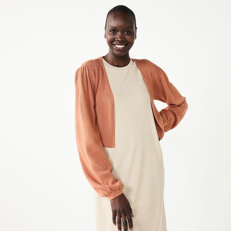 * Women'S Nine West Balloon Sleeve Open Front Cardigan | Tops