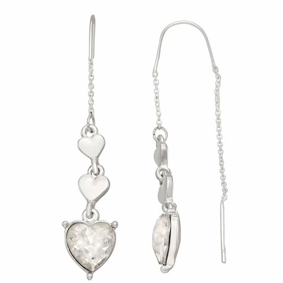 * Nine West Silver Tone Triple Heart Threader Earrings | Earrings