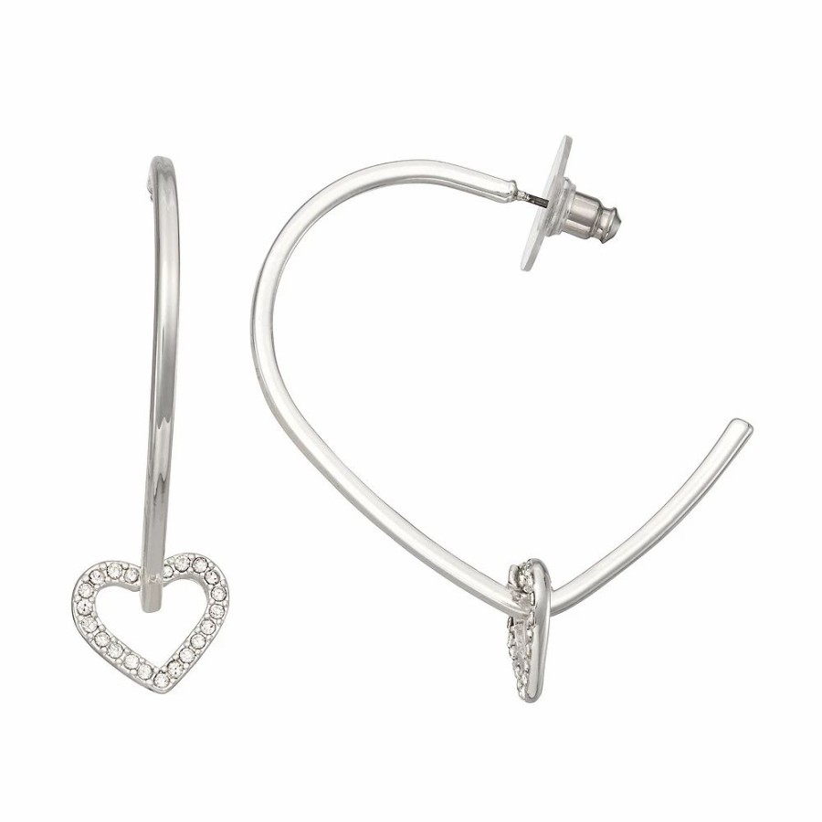 * Nine West Silver Tone Heart Drop Hoop Earrings | Earrings