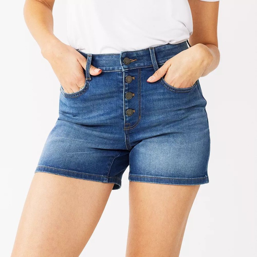 * Women'S Nine West Slimming Button Front High-Waisted Shorts | Bottoms