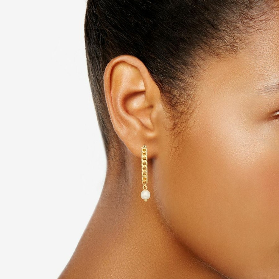 * Nine West Gold Tone Simulated Pearl Link Chain Hoop Earrings | Earrings