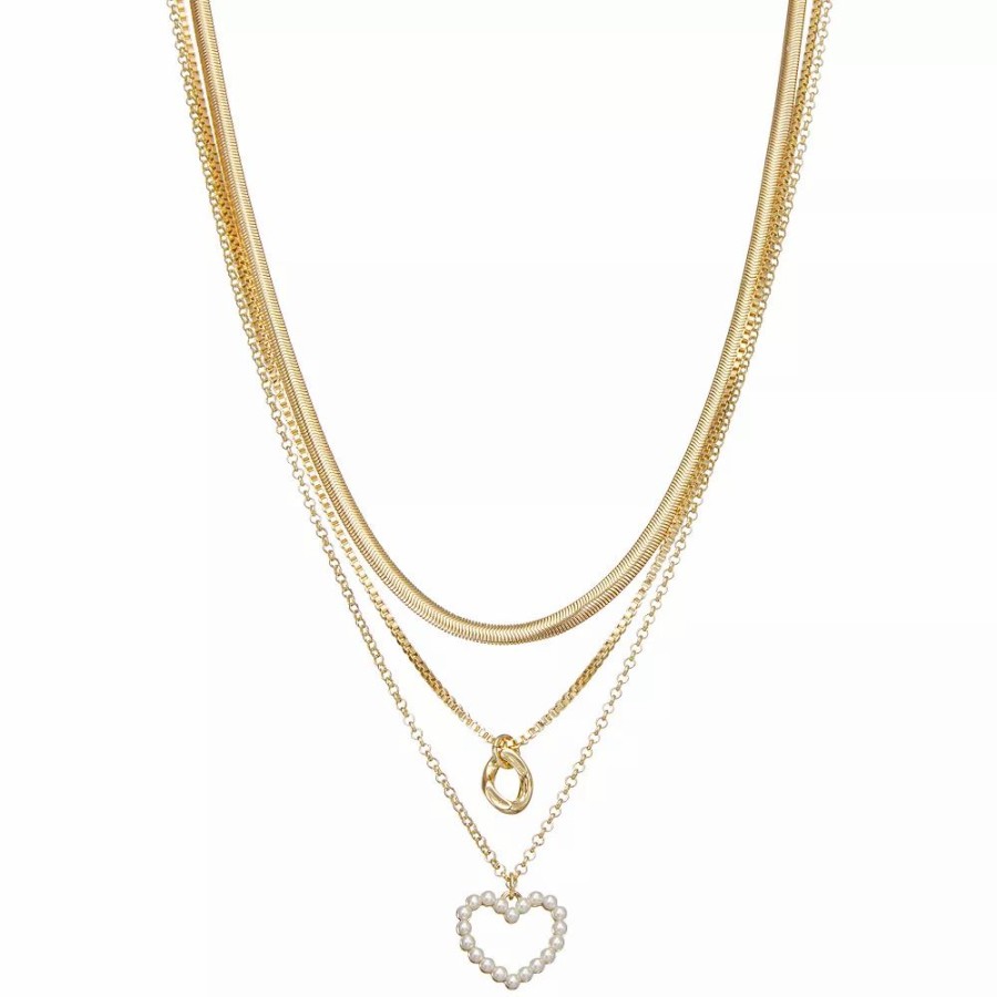 * Nine West Gold Tone 3 Row Heart Necklace | Necklaces