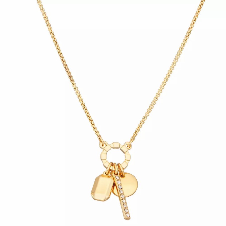 * Nine West Gold Tone Simulated Crystal Charm Necklace | Necklaces