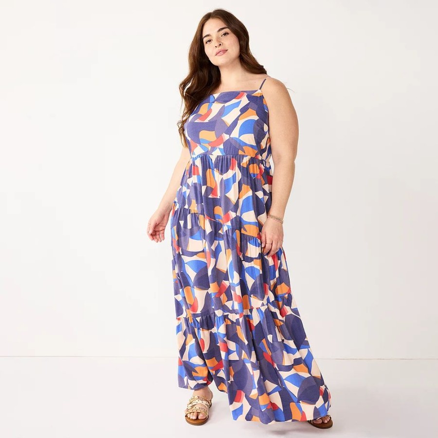 * Plus Size Nine West Asymmetrical Tiered Maxi Dress | Dresses