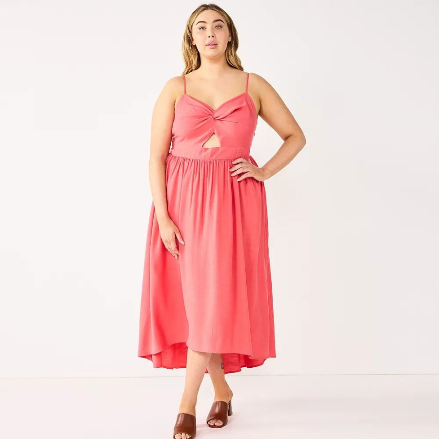 * Plus Size Nine West Twist-Front High-Low Midi Dress | Dresses