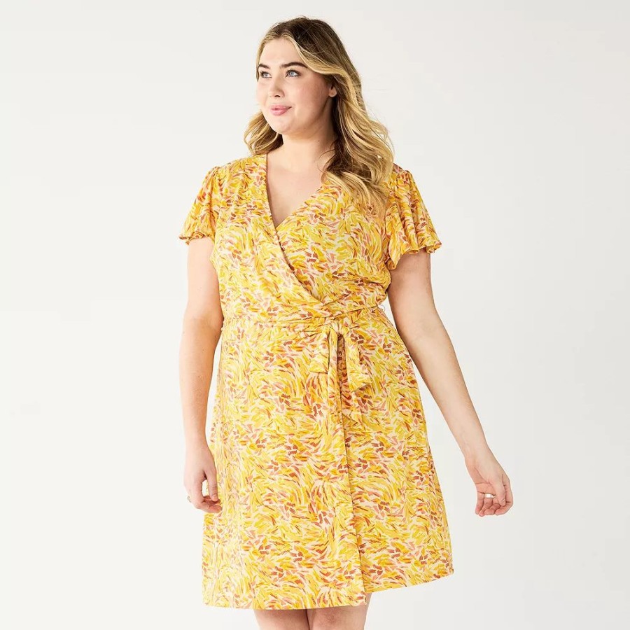 * Plus Size Nine West Flutter Sleeve Wrap Dress | Dresses