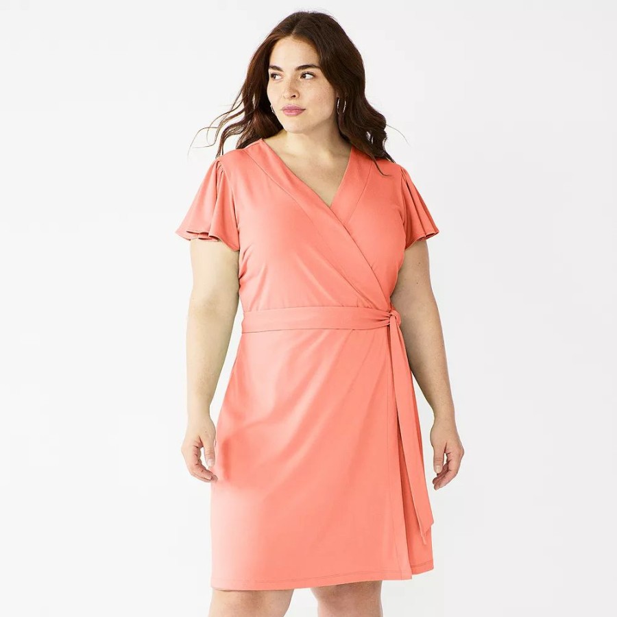 * Plus Size Nine West Flutter Sleeve Wrap Dress | Dresses