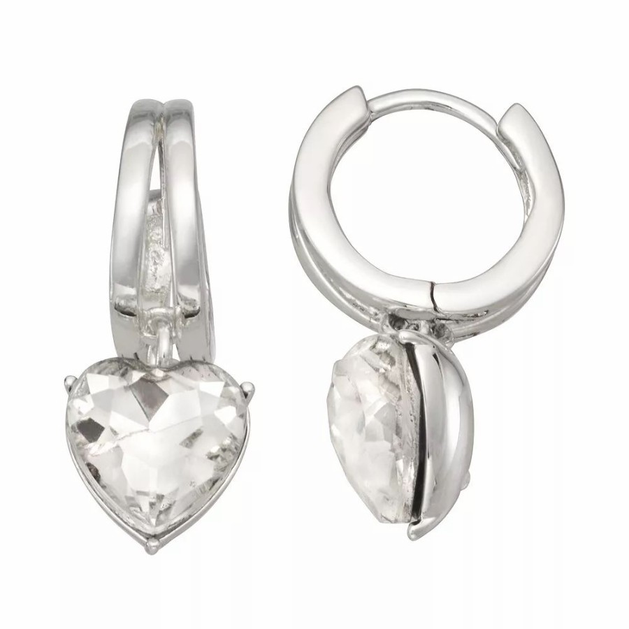 * Nine West Silver Tone Heart Huggie Hoop Earrings | Earrings