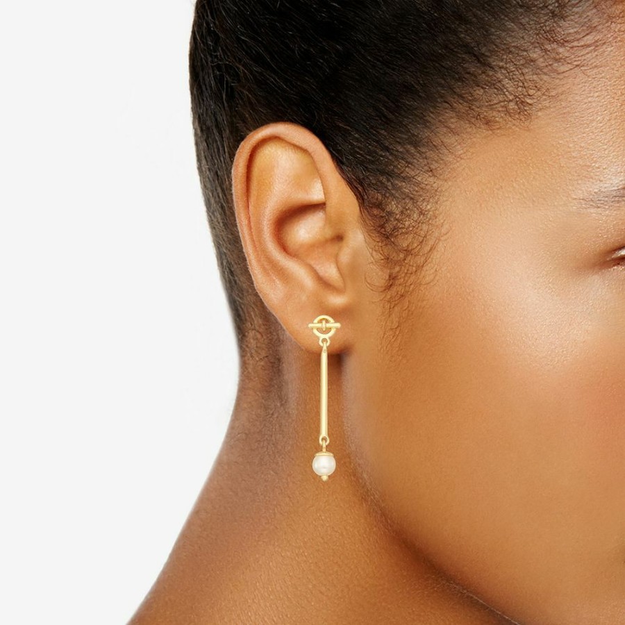 * Nine West Gold Tone Simulated Pearl Linear Drop Earrings | Earrings