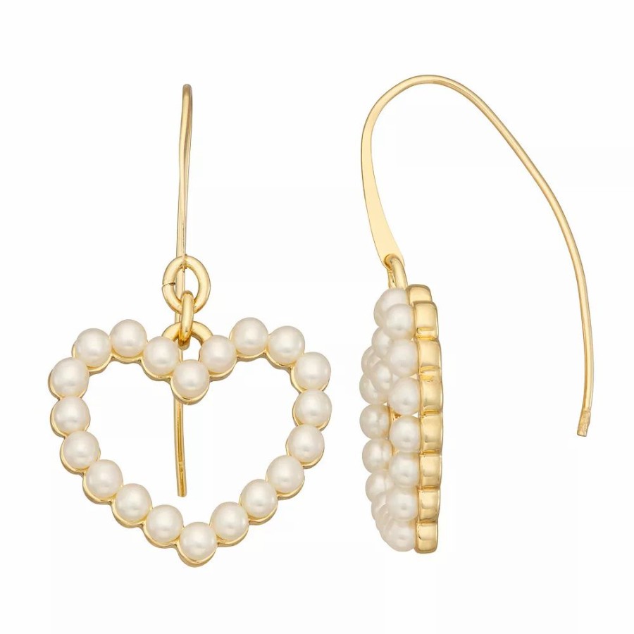 * Nine West Gold Tone Simulated Pearl Heart Threader Earrings | Earrings