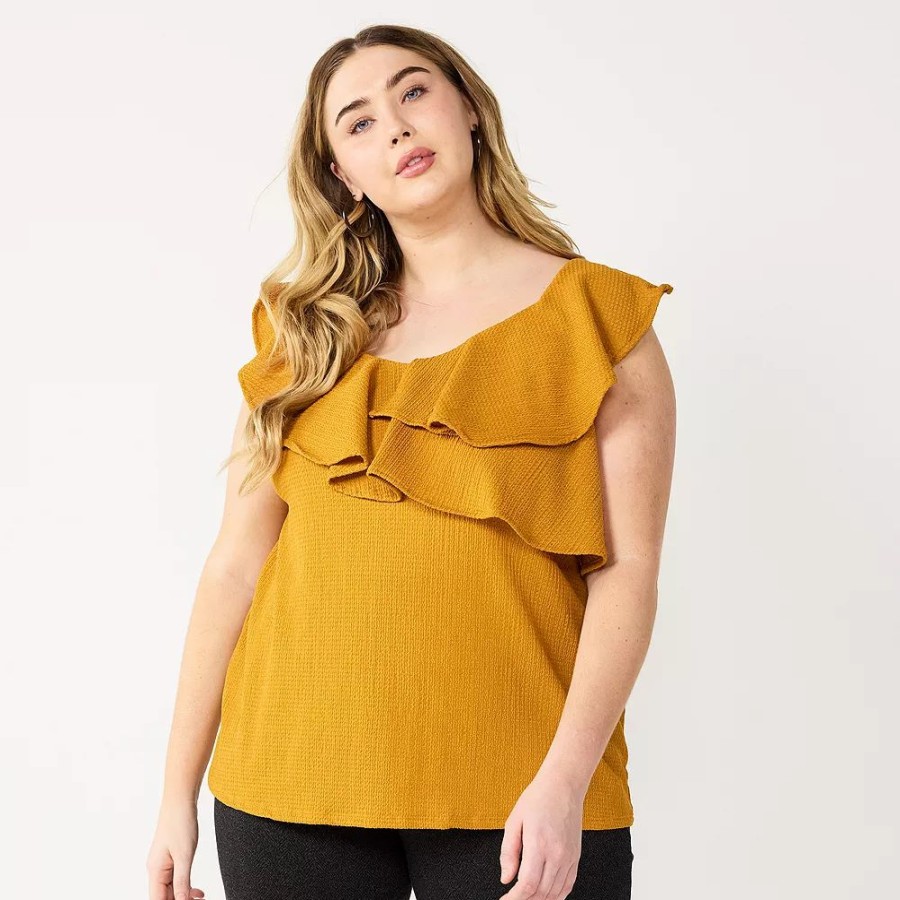 * Plus Size Nine West Sleeveless Ruffle Detail Top | Tops