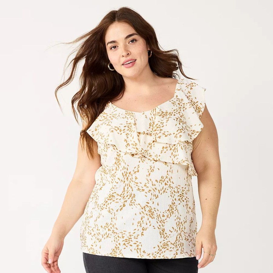 * Plus Size Nine West Sleeveless Ruffle Detail Top | Tops