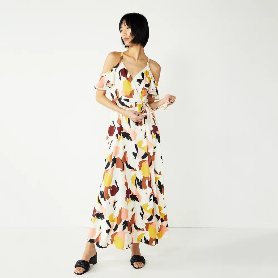 * Women'S Nine West Flounce Cold-Shoulder Maxi Dress | Dresses