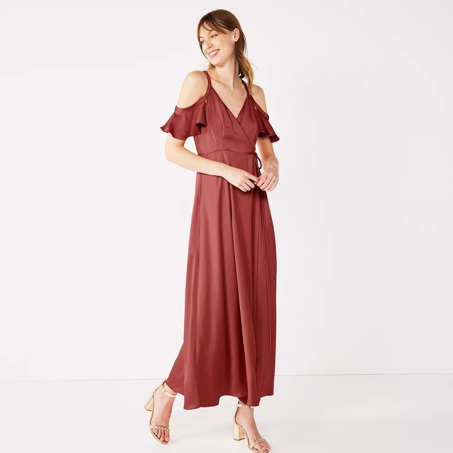 * Women'S Nine West Flounce Cold-Shoulder Maxi Dress | Dresses