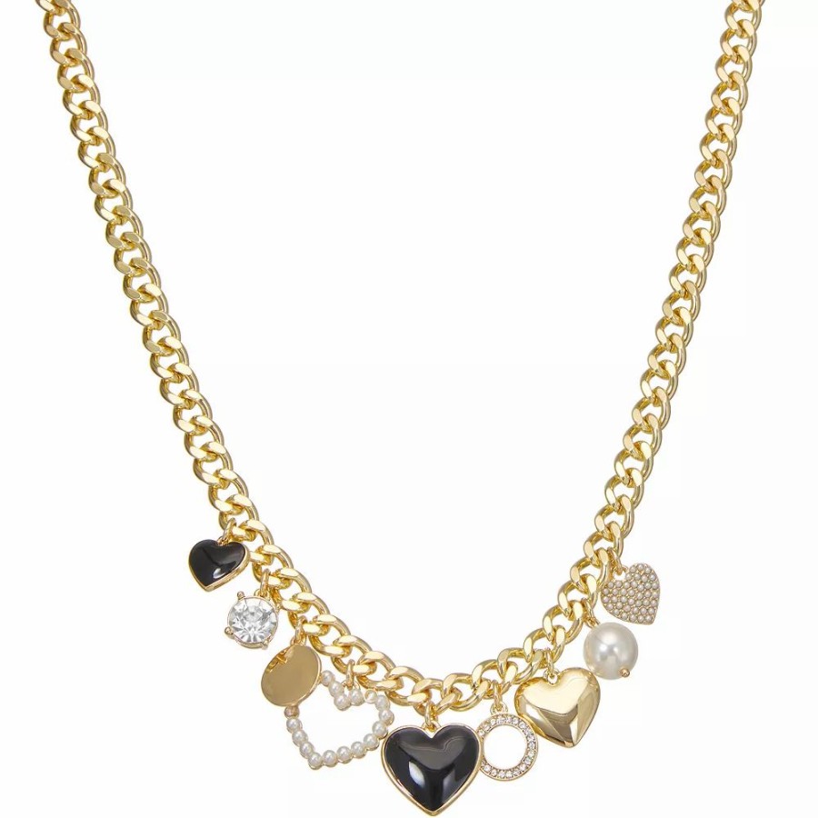 * Nine West Gold Tone Heart Charm Curb Chain Necklace | Necklaces