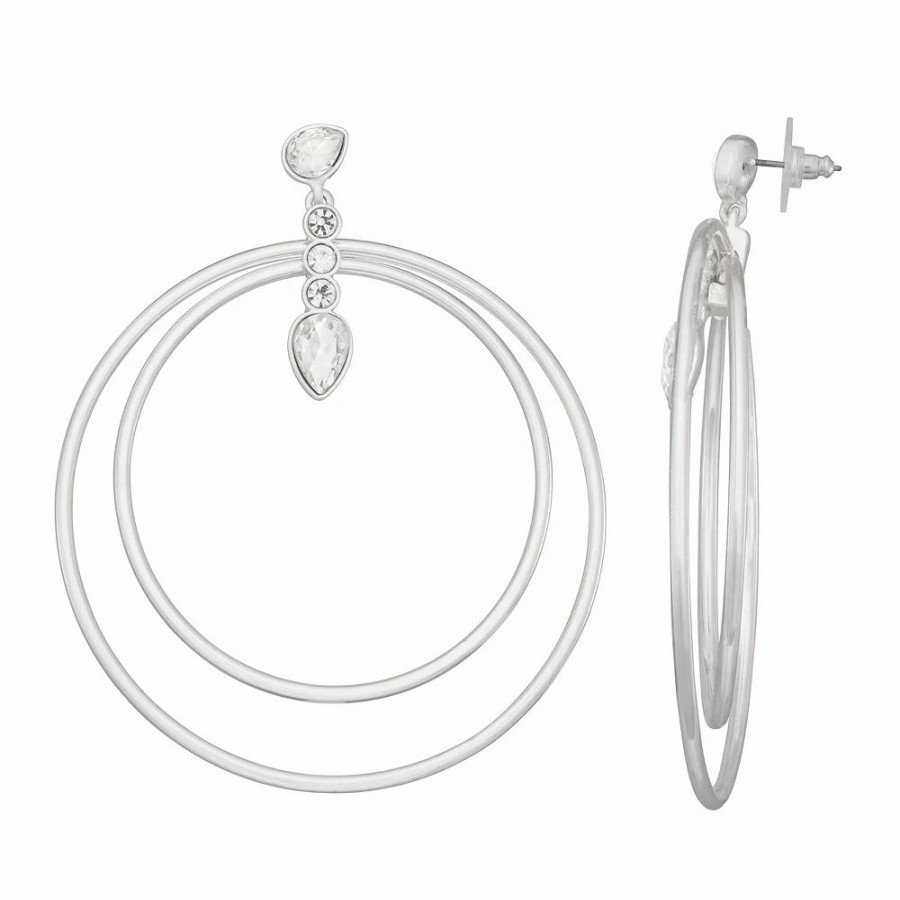 * Nine West Silver Tone Simulated Crystal Orbital Earrings | Earrings