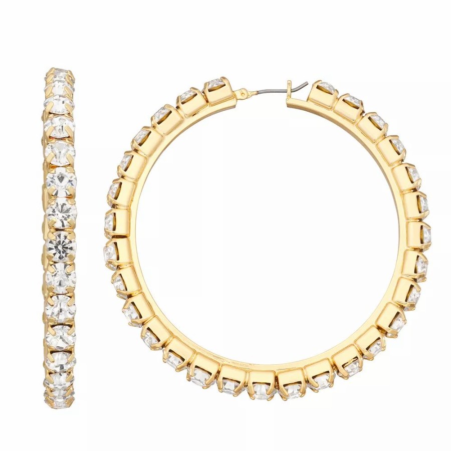 * Nine West Gold Tone Crystal Pave Hoop Earrings | Earrings