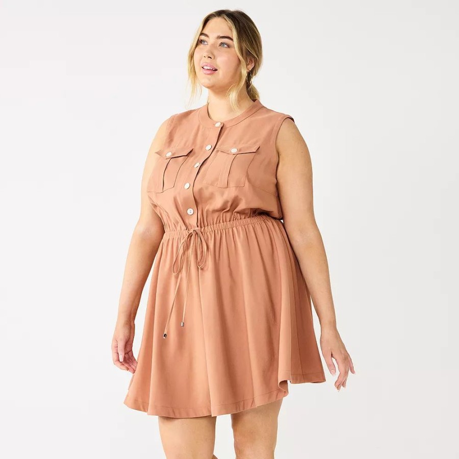 * Plus Size Nine West Sleeveless Fit & Flare Utility Dress | Dresses