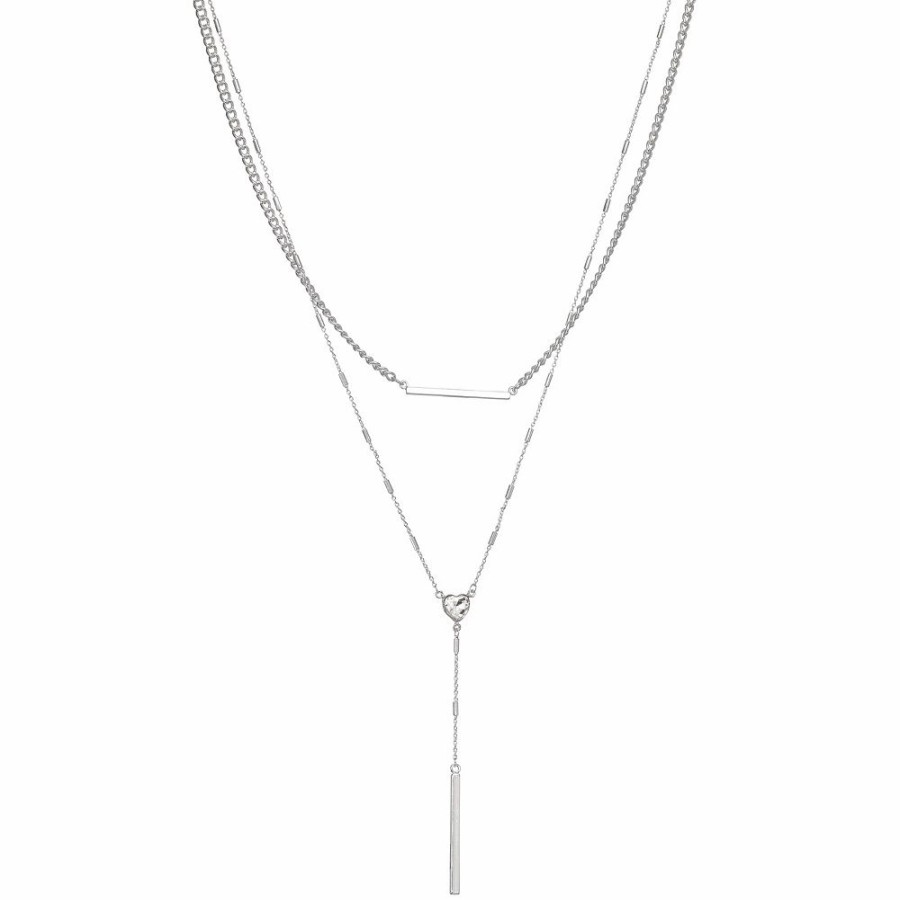 * Nine West Silver Tone Double Row Heart Y Necklace | Necklaces