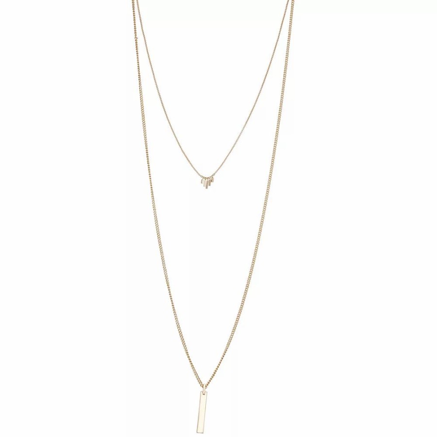 * Nine West Gold Tone 2 Row Bar Pendant Necklace | Necklaces