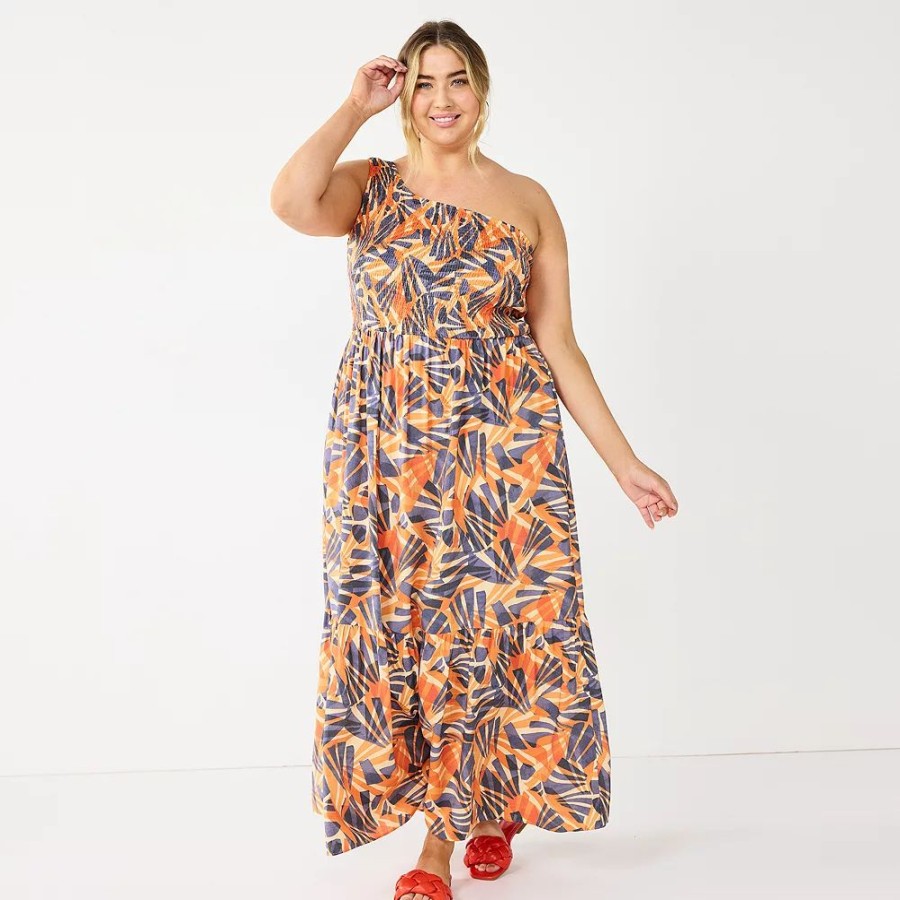 * Plus Size Nine West One-Shoulder Smocked Maxi Dress | Dresses