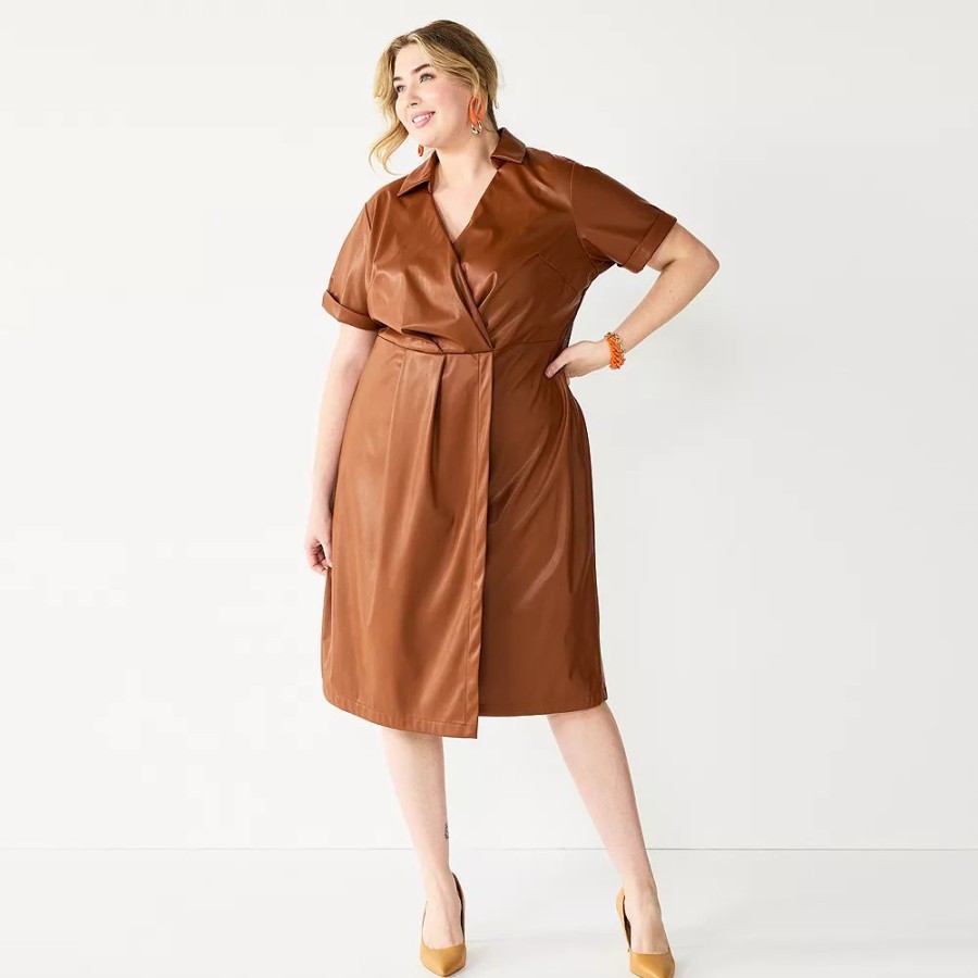 * Plus Size Nine West Faux Leather Midi Dress | Dresses