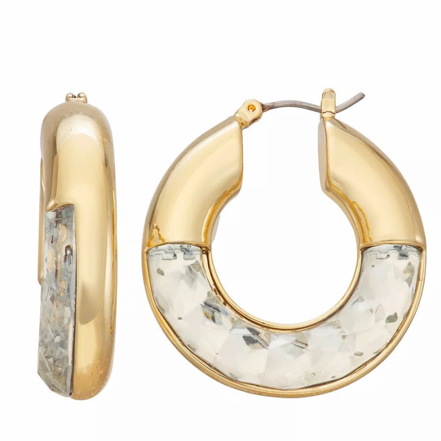 * Nine West Gold Tone Crystal Faceted Hoop Earrings | Earrings