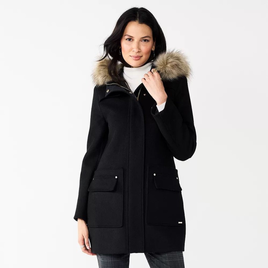 * Women'S Nine West Faux-Fur Hood Quilted Duffle Coat | Outerwear