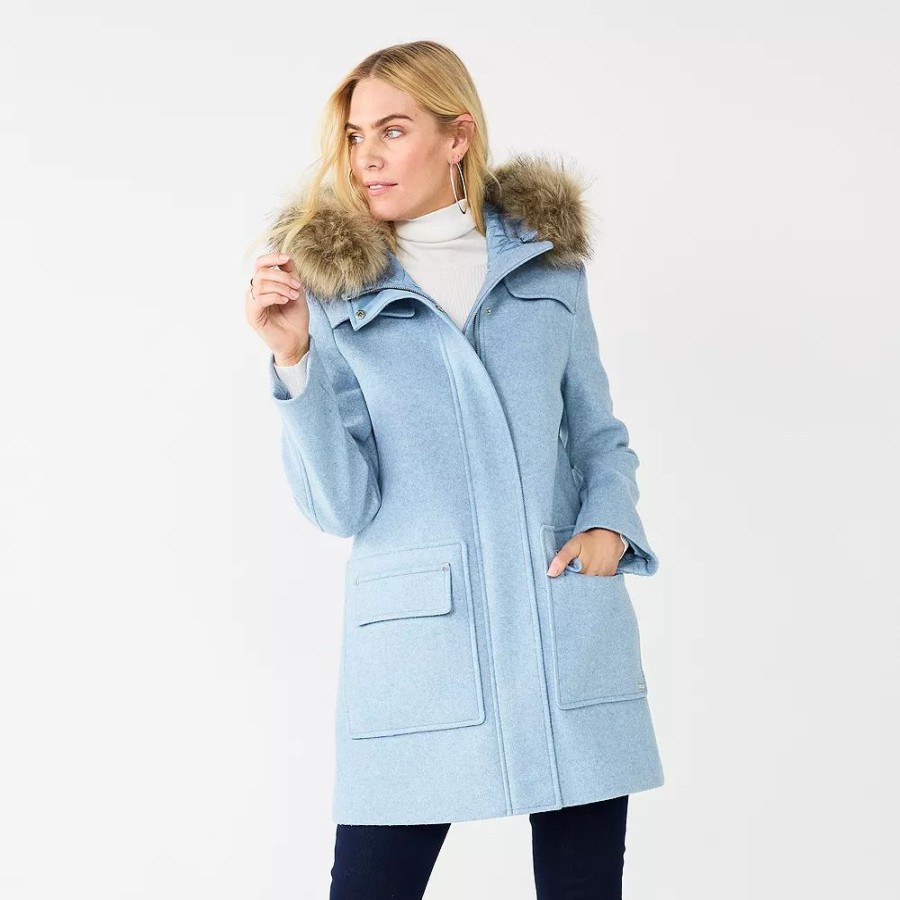 * Women'S Nine West Faux-Fur Hood Quilted Duffle Coat | Outerwear