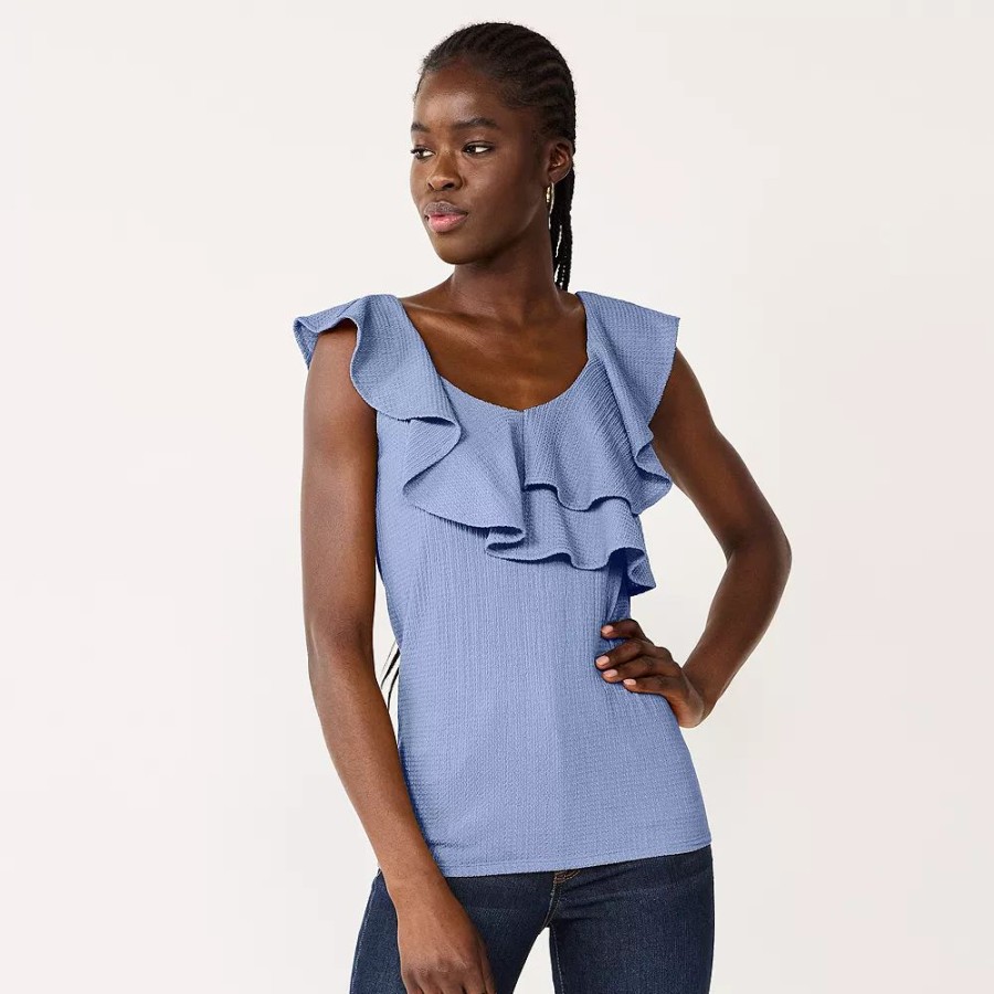 * Women'S Nine West Tiered Flutter Sleeveless Top | Tops